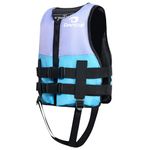 Owntop Kids and Adult Swim Jackets 50 to 126 lbs Dual Buckles, for Kayaking, Fishing, Paddle Board Zipper and Crotch Strap Ski Vest Lightweight PFD(Blue,Purple)
