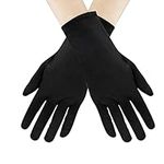 Andiker Short Satin Gloves, Vintage Formal Opera Wrist Evening Gloves for Women Mittens Wedding Party Dance (Black)