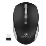 ZEBRONICS ZEB-JAGUAR Wireless Mouse, 2.4GHz with USB Nano Receiver, High Precision Optical Tracking, 4 Buttons, Plug & Play, Ambidextrous, for PC/Mac/Laptop (Black+Grey)