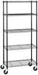 amazon basics 5-Shelf Shelving Casters, Alloy Steel Metal Organizer/Storage Unit On 4'' Wheel With Wire Rack (Black, 30L X 14W X 64.75H, Steel And Metal Shelves), Floor Mount