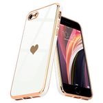 Teageo for iPhone SE 2022 Case iPhone 8 iPhone 7 iPhone SE 2020 Phone Case Cute Heart Pattern for Women Girls Slim Luxury Bling Plating Soft TPU Shockproof Bumper for iPhone 7/8/SE 2/SE 3, White