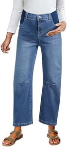 BLENCOT Womens Maternity Elastic High Waisted Wide Leg Jeans P605 Blue 2XL