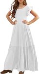 MITILLY Girls Lace Flower Ruffle Sleeve A-Line Swing Wedding Party Maxi Dress with Pockets, 05 White, 12 Years