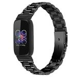 Compatible with Fitbit Inspire 3 Metal Bands, Stainless Steel Wristband with Tools Adjustable Bracelet Sport Strap for Women Men (Black)