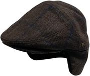 EPOCH HATS 100% Wool Herringbone Winter Ivy Cabbie Hat w/Fleece Earflaps – Driving Hat (M, IVE5033BROWN Plaid)