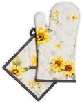 Maison d' Hermine Oven Mitts + Pot Holders 100% Cotton Heat Resistant Oven Gloves (7.5"x13") & Hot Pads (8"x8") Cooking BBQ Baking Grilling, Candice - Spring/Summer