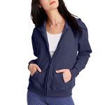 Hanes Women's Full-Zip Hooded Sweatshirt, EcoSmart Women's Sweatshirt, Women's Comfortable Hoodie, Navy Heather, Large