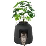 Lifewit Litter Box Cat with Faux Plant & Scoop, Hidden Enclosure Litter Tray with Odor Control & Carbon Filter in Living Room, Bedroom, Corner, Black