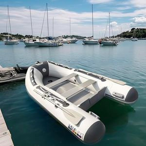 12FT Inflatable Boat, 4-5Person Portable raft, Aluminum seat Board and Floor, 4 Independent air Tubes,18 inch Large Float,High maneuverability and Rounded Tail Design(Cylindrical Tail) (9FT)