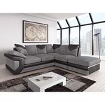 Furnishings For Less UK New Large Dino 4 to 5 Seater Corner Sofa Cord Black and Grey or Brown and Beige Left or Right Hand With FREE FOOTSTOOL (Black and Grey, Right Hand Facing)