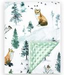 HOMRITAR Fox Baby Blanket Super Soft Minky with Double Layer Dotted Backing, Toddler Blanket for Boys and Girls with Elegant Woodland Printed 30 x 40 Inch