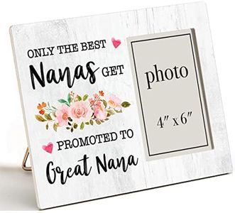 Zauly Great Nana Wooden Picture Frame Gift, Only the Best Nanas Get Promoted to Great Nana Wood Photo Frame Gifts Idea for Pregnancy Announcement, Tabletop & Wall Mounting, 4x6 Photo