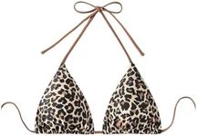 WDIRARA Women's Solid Triangle Bikini Top Sexy Halter String Micro Bathing Suits Tops Brown Small