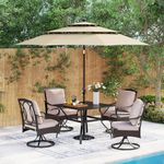 MFSTUDIO 6 Pieces Outdoor Patio Dining Set for 4 with Umbrella, Patio Metal Table and 4 Rattan Swivel Chairs with Umbrella, Outdoor Patio Metal & Wicker Dining Furniture Set with Umbrella (Beige)