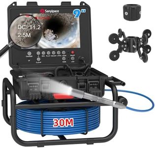Sanyipace Sewer Inspection Camera 30M, Drain Camera with Distance Counter, 9" Pipe Industrial Endoscope with DVR & Audio Recorder, 12 LED Lights and 5X Zoom, HD 1080P Drainage Endoscope for Plumber