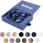 Blissy Silk Scrunchies (3 Pack) - 100% Pure Mulberry Silk - 22 Momme 6A High-Grade Fibers - Silk Scrunchie for Straight & Curly Hair - Preventing Breakage, Tangling, & Creasing (Blue Regular)