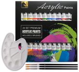 Store2508 Willows Acrylic Paint Set – 24 Premium Acrylic Paint Tubes (12ml) with 3 Brushes & Palette– Vibrant, Non-Toxic Pigments for Canvas, Glass, Plastic, Rocks, Arts and Crafts