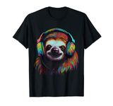 Sloth Artwork Music Colourful Animal Headphones Sloth T-Shirt