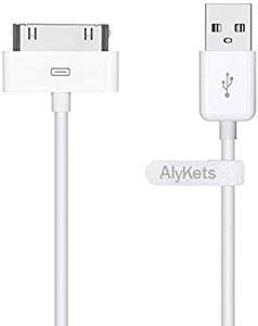 AlyKets USB Sync Charging Cable Cord and Charge Dock Compatible with 4/4s,3/3GS,iPod Nano/Touch White 3 Feet