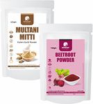 AmazerCare Beetroot + Multani Mitti Powder Combo, Skin Glow, De-Tan Face Pack & Hair Care, 100% Natural (150gm + 225gm, 2 Pouches)