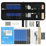 ABOUT SPACE Sketching Kit - 38 Pcs Professional Sketch & Drawing Tool Kit with Zipper Case-Includes Graphite&Charcoal Pencils,Graphite&Charcoal Sticks,Eraser,Sketch Book & Other Tools for Artists,Wood