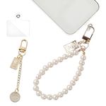 SHOPVILLA Universal Phone Pearl Lanyard Keychain Mobile Phone Chain Beads With Charms, Phone Pendant Wrist Strap Compatible With Most Cell Phones Mobile Phone Case Pendrive Purse Key Id Card,White