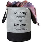 Heart Home Waterproof Round Non Wovan Laundry Bag/Hamper|Metalic Printed With Handles|Foldable Bin & 45 Liter Capicity|Size 37 x 37 x 49, Pack of 1 (Grey & Black)-HEARTXY11446