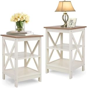 PHI VILLA End Table Living Room Set of 2 - Side Table for Small Spaces Farmhouse Bedside Table, Bedroom Nightstands Set White