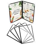 Belle Vous 5 Pack Double Fold A5 Menu Covers - 2 Fold Double View American Style Menu Holders - Black Foldable Clear Menu Covers with Corner Protectors - For Restaurants, Bars, Cafes, Food & Drink