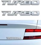 RACOONA 2PCS Car Emblem,Metal Turbo Emblem Side Fender Trunk Emblem,Car Accessories 3D Turbo Badge,Car Badge Decals Auto Decoration Decal Sticker,Adhesive Emblem Decals(Silver)