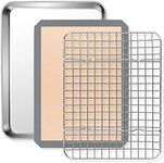 9 Inch Small Toaster Oven Pan with Grid Rack and Silicone Mat Set, P&P CHEF Mini Stainless Steel Toaster Oven Tray Baking Pan with Cooling Rack, 3 Pcs (1 Pan + 1 Rack + 1 Mat), Dishwasher Safe