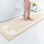 HOMEIDEAS Bathroom Runner Rugs, Soft and Water Absorbent Long Bath Mat, Non-Slip Fluffy Soft Plush Microfiber Carpet (Beige and White, 20x60)