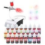 Cake Airbrush Decoration White Compressor Set from E-Kongton - with 24 Brightly Coloured Airbrush Special Liquid Food Colours for Baking, Make-Up, Painting, Modelling and Food Decoration with Airbrush