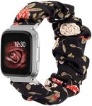 TOYOUTHS Scrunchie Bands Compatible with Fitbit Versa/Versa 2/Versa Lite Special Edition Women and Men Elastic Fabric Strap Pattern Replacement Bracelet Wristband Accessories(Black/Red Floral, Small)