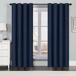 Home Beyond & HB design - Room Darkening Blackout Curtains 2 Panels with Grommets - Faux Linen Window Curtains for Living Room Bedroom – (52 x 84 Inches, Navy)