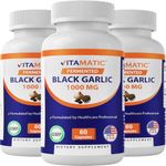 3 Pack - Vitamatic Fermented Black Garlic Extract 1000 mg 60 Capsules - Non-GMO, Gluten Free - Antioxidant and Cholesterol Support (Total 180 Capsules)