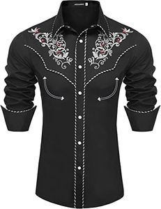 JoZorro Mens Embroidered Western Shirt Rhinestone Pearl Snap Shirt Camisas Vaqueras para Hombre Western Cowboy Shirt Mariachi Costume Adult