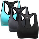 ANGOOL Women's Sports Bra Padded High Impact Racerback Comfy Yoga Workout Bra, M Fit 32DD 32E 34D 34DD 36B 36C 38B 38C, Black+grey+green