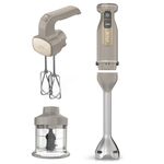 Ninja Foodi 3-in-1 Hand Blender, Hand Mixer & Chopper with Gradual Start, 2 Blending and 5 Mixing Speeds to Chop, Mix, Knead, Blend and more, Dishwasher Safe Parts, 850W, Stone Gold CI100UKSTGD