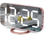 Digital Alarm Clock,7 Inch LED Mirrored Large Display, with Dual USB Charger Ports,Auto Dim,Snooze Function,Modern Desk Wall Electronic Clocks for Bedroom Living Room Office - Rose Gold