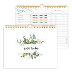 Habit Tracker Calendar- 12 Months Undated Daily Weekly & Monthly Period Habit Tracker Journal, Greenery Floral, Spiral Binding with Writable Goals Habits Track and Self Care Office Supplies. 8"x10"