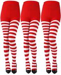 Sumind 3 Pairs Christmas Full Length Striped Tights Thigh High Stocking for Women (Red/White, Adult Size)