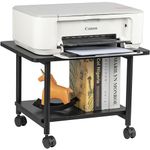 Cakokow Under Desk Printer Stand - 2-Tier Industrial Mobile Printer Table with Storage Shelf, Heavy Duty Wood Rolling Printer Cart with Wheels for Home and Office,Classic Black