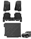 3W Floor Mats&Cargo Liner Fit for Jeep Wrangler JL 2018-2024 Unlimited 4-Door with Subwoofer (Non JK or 4XE) All-Weather TPE Floor Liner for 1st, 2nd Row and Trunk Full Set Car Mats,Black