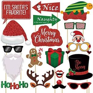 Glitter Christmas Photo Booth Props Kit - 25 Count Large Photography Party Decorations Gifts, Fun Santa Elfie Selfie Posing Signs DIY Craft Backdrop Accessories for Birthday New Year Holiday