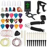 72 PCS Guitar Accessories Kit, FOVERN1 Guitar Tools Set Including Guitar Picks, Capo, Tuner, Guitar Strings, 3 in 1String Winder,Bridge Pins, 6 String Bone Bridge Saddle and Nut, Finger Picks