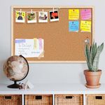 ArtzFolio Cork Board | Bulletin Board Notice Pin Board | Vision Soft Board Combo with Thumb Push Pins & Sticky Notes | Natural Brown Frame | 36 x 24 inch (91 x 61 cms)