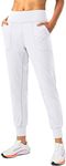 Soothfeel Women's Joggers with Zipper Pockets High Waisted Athletic Workout Yoga Pants Joggers for Women Tall (White, L)