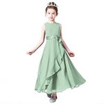 Skycity Flower Girl Dress Chiffon Sleeveless A Line Long Bridesmaid Dress Wedding Pageant Dresses Party Gown Z005, Sage Green, 8