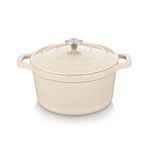 vancasso Enameled Cast Iron Dutch Oven, 2.5 QT Naturally Non-Stick Casserole Dish Cookware, with Stainless Steel Knob Lid Cast Iron Casserole for Steam Braise Bake Broil Saute Simmer Roast- Cream